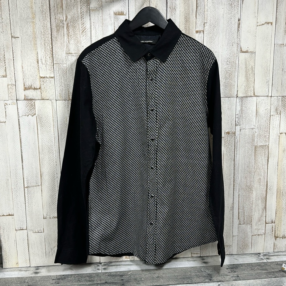 Karl Lagerfeld Paris Zig Zag Pearl Snap Button Down Dress Shirt Sz. M
